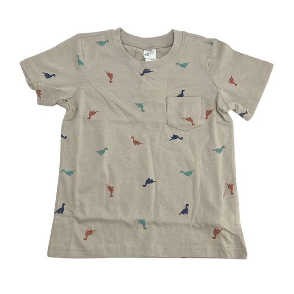 H&M | Boy's Cotton T-Shirt Set | 2 Pack | Dinosaur | Beige & Green | Size 3T - Picture 4 of 5
